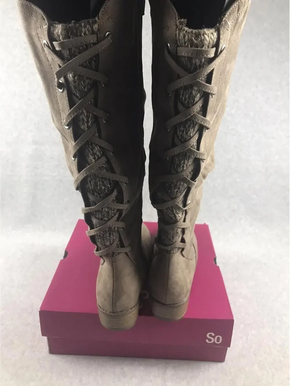 SO Knee-High Boots Womens 10 Othonna Faux Suede Knitted Backing
